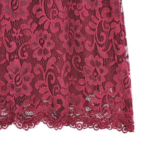 Olivia Blu Long Lace Skirt Large Maroon Floral Lined Stretch Fairy Party Holiday - Picture 3 of 8